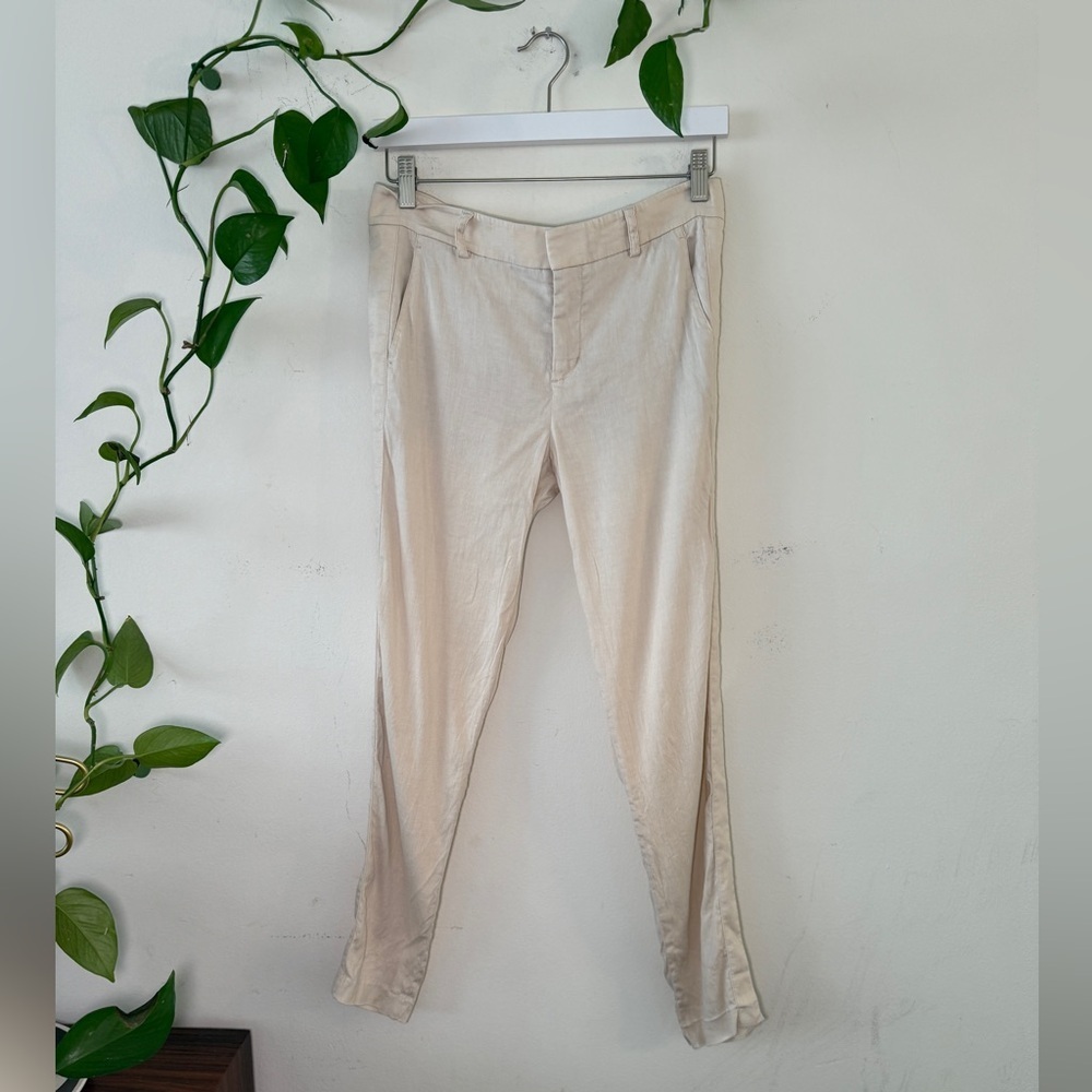 Vince Linen Button Fly Beige / Off White Cropped Pants